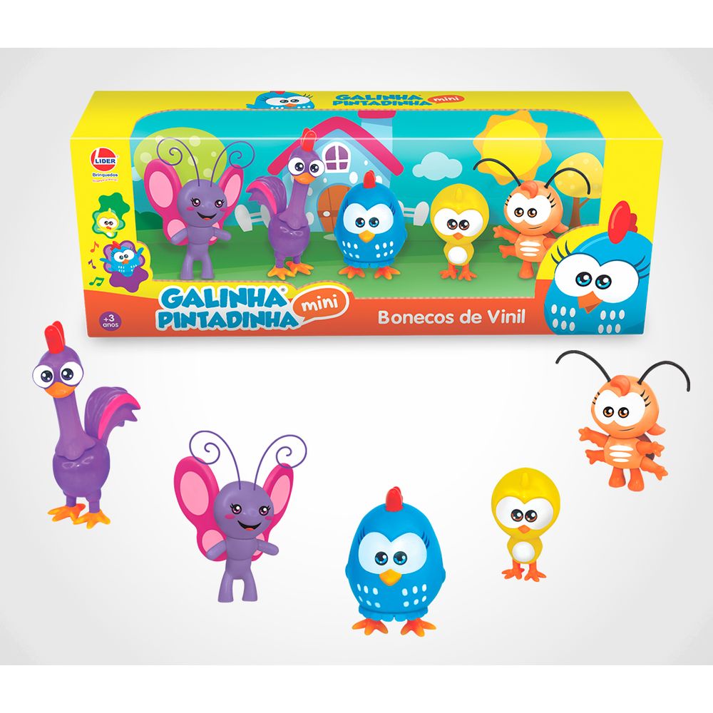 BONECOS VINIL GALINHA PINTADINHA 5 PERSONAGENS